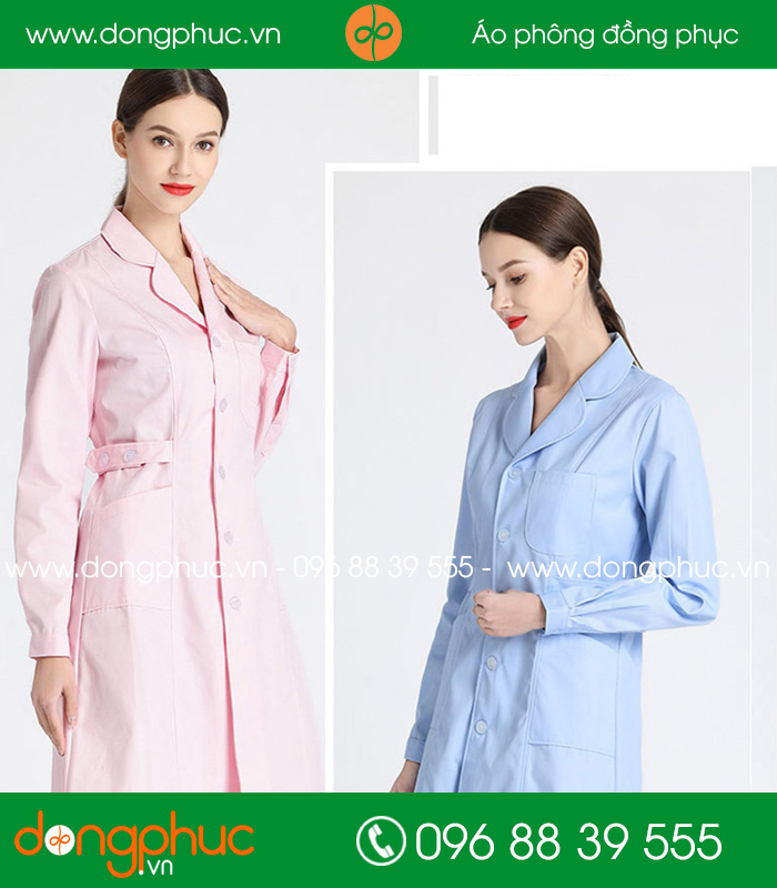 Quần áo đồng phục y tá màu hồng nhạt, xanh lơ 